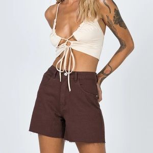 Princess Polly brown denim shorts